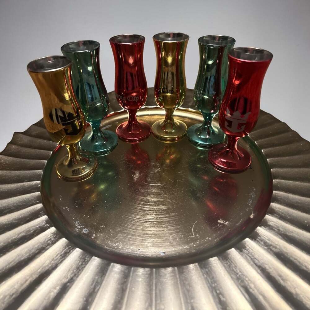 Set of 6 Royal Caribbean Cruises Multi-Color Metallic Glass Shot Glasses